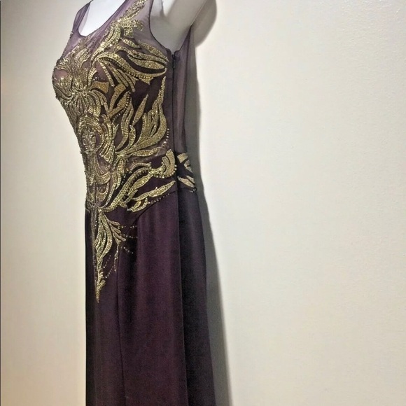 Maroon Gold Embellished Maxi Dress Size 8 - Picture 3 of 11